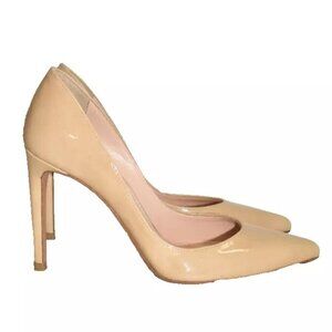 $500 STUART WEITZMAN 95 MM POINTY TOE HEEL BLACK PATENT LEATHER NUDE 6 (DB19)